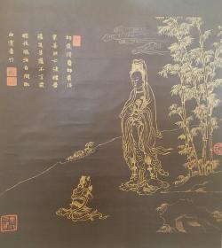 [孤品]著名女画家邢慈静白描:童子拜观音 立轴 画芯48cmx42cm，轴高:170cmx54cm。邢慈静，明代万历年间人，号蒲团主人，兰雪斋主，山东临邑人。她自幼聪慧，悟性超群，工书法，善绘画，尤精白描观音，博学多才，深受世人的喜爱。邢慈静幼年受九嫂杨氏（杨梦山之妹）影响学习律诗，青年时代受长兄邢侗影响学习书法绘画，晚年临摹《澄清堂帖》，深得右军神韵。！