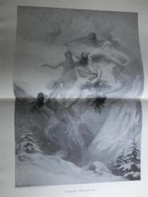 【现货 包邮】1890年巨幅木刻版画《美人似雪花空中飞舞》（Schneeflocken）尺寸约56*41厘米 （货号100536）