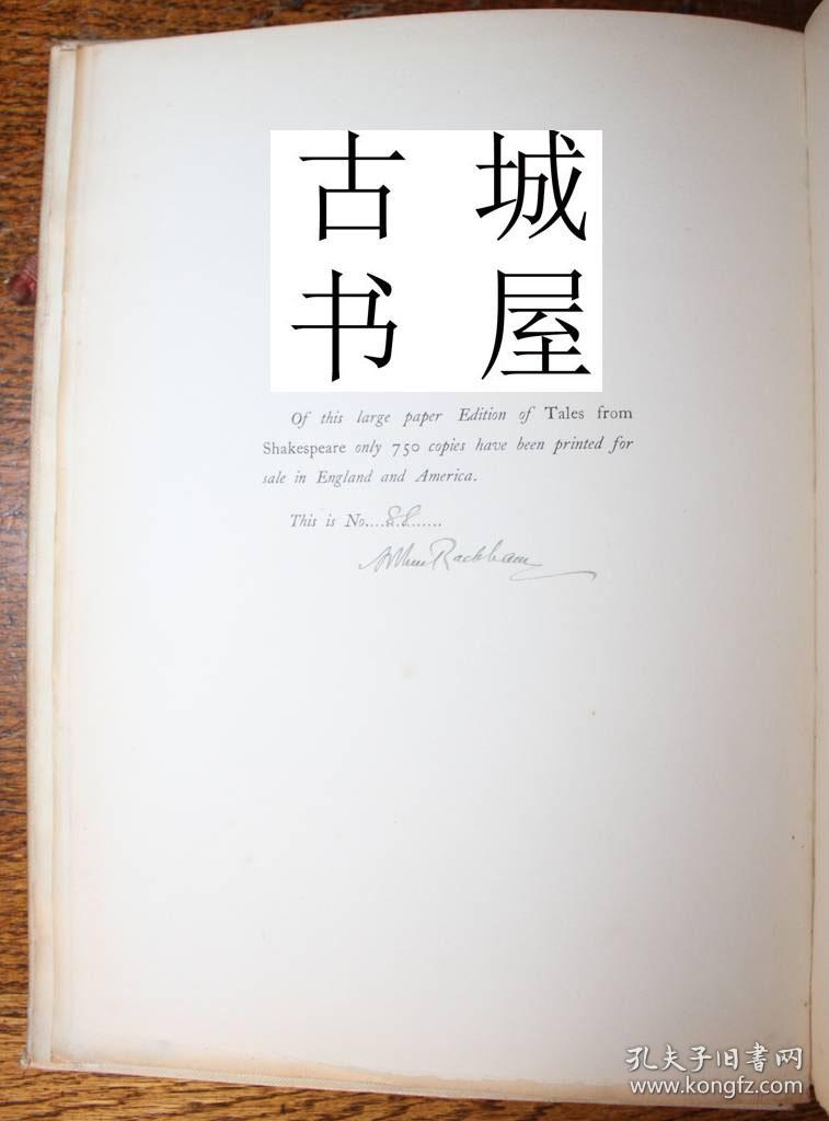 稀缺，限量签名版《莎士比亚故事集》13幅亚瑟.拉克姆彩色版画与2幅黑白插图，1909年出版，精装