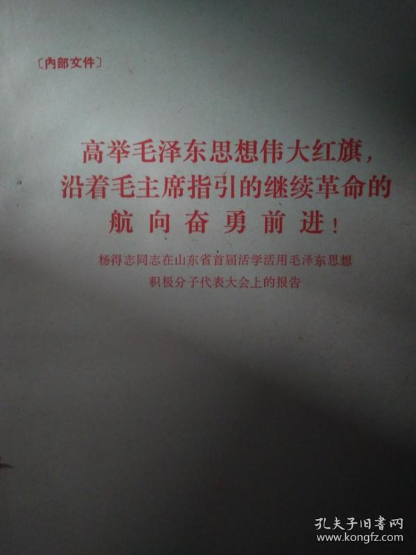 《高举毛泽东思想伟大红旗 沿着毛主席指引的继续革命的航向奋勇前进杨得志同志在山东省首届活学活用毛泽东思想积极分子代表大会上的报告