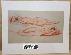 稀缺，极其珍贵《罗素•弗林特原创手稿，蜡笔画：裸女》 46 X 35 CM 约1950年出版