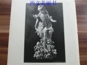 【现货 包邮】1885年木刻版画《纪念碑》（Ein Hrabdenkmal auf dem Campo Santo） 尺寸约40.8*27.5厘米（货号 18028）