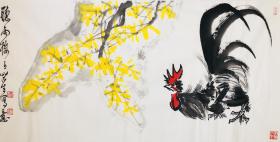 陈大羽传人钱学发 金陵画鸡第一人《听雨楼》 家庭装饰画 收藏送礼 保真 包邮