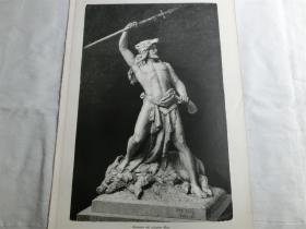 【现货 包邮】1884年木刻版画《壮士与被杀的野猪》（Germane mit erlegtem Eber）  尺寸约20*27.5厘米（货号M5）