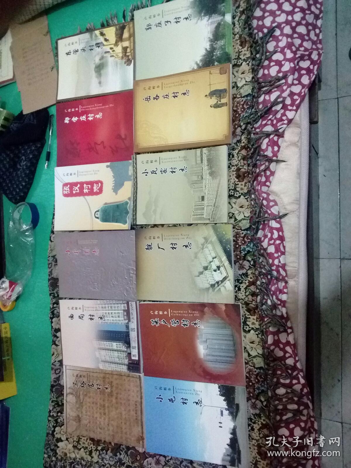 北京市丰台区卢沟桥乡村志集现有12本(张仪村志、三路居村志、西局村志、小井村志、东管头村志、郑常庄村志、郭庄子村志、岳各庄村志、小瓦窑村志、小屯村志、菜户营村志、靛厂村志，16开本，各书内都有些彩页，见图示)