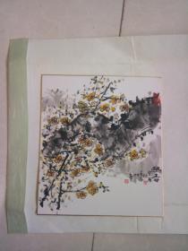 日本回流 西安著名画家 张湘华 日式 卡纸花鸟小品 有封套 尺寸25x28 应该是在日本画的 赠送日本人的