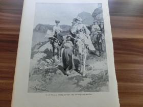 【现货 包邮】1890年平版印刷画 《在前往安卡里的路上》auf dem wege nach ana capri 尺寸约41*29厘米（货号 300376）