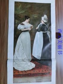 【现货 包邮】1890年巨幅套色木刻版画《Mütterliche Ermahnung》 超长 87.5厘米长！  尺寸约87.5*41厘米 （货号 M1）