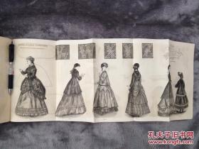 1868年 Godey女性时装杂志 12张手工上色拉页时装版画+12张拉页双面黑白时装图+14张钢版画 全年合订本 无书壳