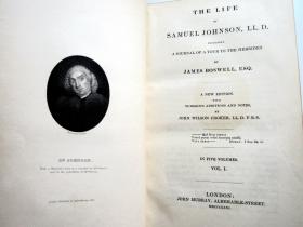 【伦敦著名MORRELL装帧坊全皮精装】1831年版/全品//烫金书脊/三面书口鎏金/插图版/包斯威尔《约翰逊博士传记》（约翰生传》）5册全 BOSWELL: THE LIFE OF SAMUEL JOHNSON, LL. D. INCLUDING A JOURNAL OF A TOUR TO THE HEBRIDES 5 VOL