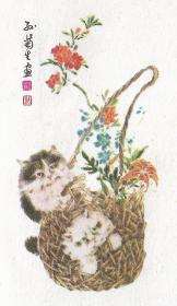 1984年国画大师--孙菊生绘画：《猫》美术信封（6个一套合售，品相佳）