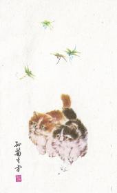 1984年国画大师--孙菊生绘画：《猫》美术信封（6个一套合售，品相佳）