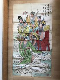 “过海八仙各显其能、天下英豪竟显神通”国画（手绘）