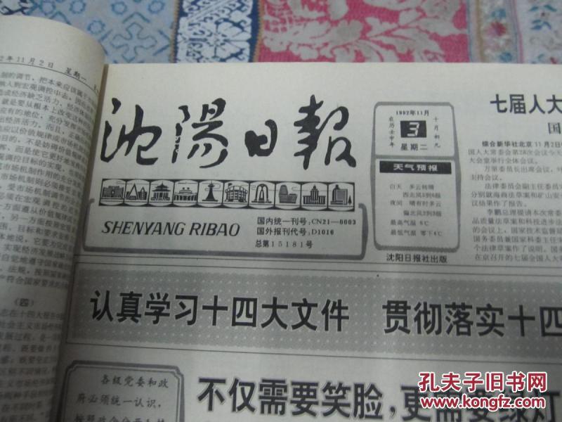 沈阳日报1992年11月3日