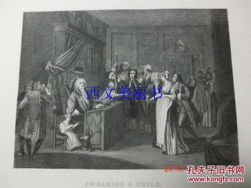 【现货 包邮】《 SWEARING A CHILD 》1850年代钢版画 William Hogarth 尺寸26.5*20.3厘米  （货号18014）