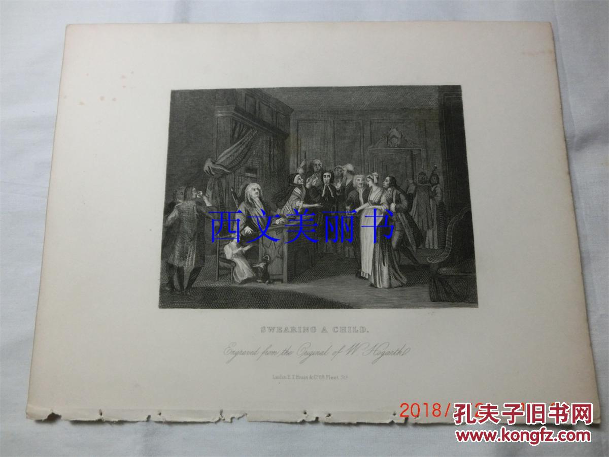 【现货 包邮】《 SWEARING A CHILD 》1850年代钢版画 William Hogarth 尺寸26.5*20.3厘米  （货号18014）