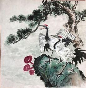 松鹤延年，暂未题字，不提头衔，看作品，手工绘画，非印刷品，未装裱