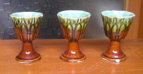 上世纪70年代前后佛堂供内绿外褐釉冰裂纹瓷杯3个
