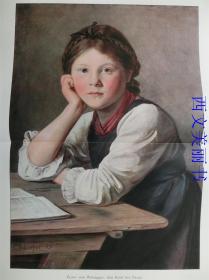 【现货 包邮】1890年巨幅彩色平版印刷画《一个孩子》( Ein Kind der Berge )    尺寸约56*41厘米 （货号 18030）