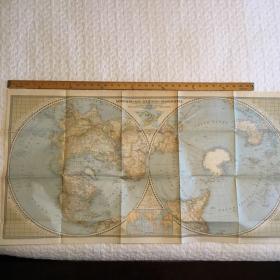 现货 national geographic美国国家地理1943年4月南北半球地图，世界地图
