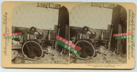 清末民国立体照片---清代1891年附近外国小孩手工制作自行车