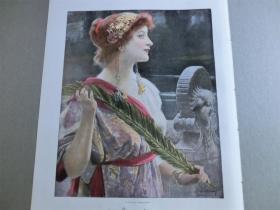 【现货 包邮】1900年彩色平版印刷画《美女》（Siegespalme）  尺寸约41*29厘米（货号100665）