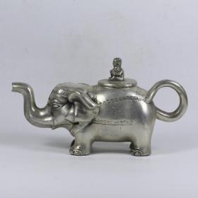 精品古玩民间收藏仿古老铜器白铜大象茶具茶壶动物铜器摆件
