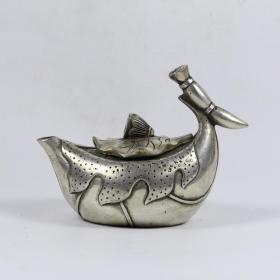 精品古玩民间收藏明代仿古老铜器白铜一品清廉铜器茶壶茶壶