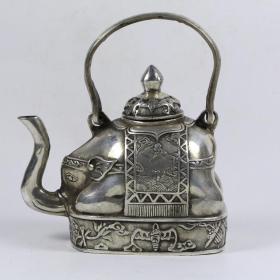 精品古玩民间收藏老仿古清代铜器茶壶茶具大象茶壶铜器摆件
