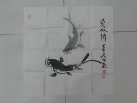 鱼水情。江苏花鸟画名家杨廷君小品，保真！