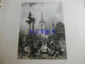 【现货 包邮】《 Cemetery of the Church of Smolensko 》1837年钢版画 英国 FISHER SON & CO. 公司出品  尺寸27*21厘米 （货号18019）