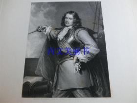 【现货 包邮】《Robert Blake》海军上将 第一次英荷战争,波特兰海战 1837年钢版画 英国 FISHER SON & CO. 公司出品  尺寸27*21厘米 （货号18019）