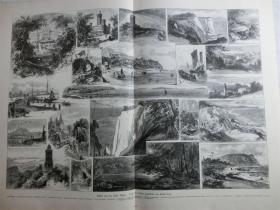 【现货 包邮】1884年巨幅木刻版画《19处景观图》  尺寸约54.2*40.8厘米（货号M5）