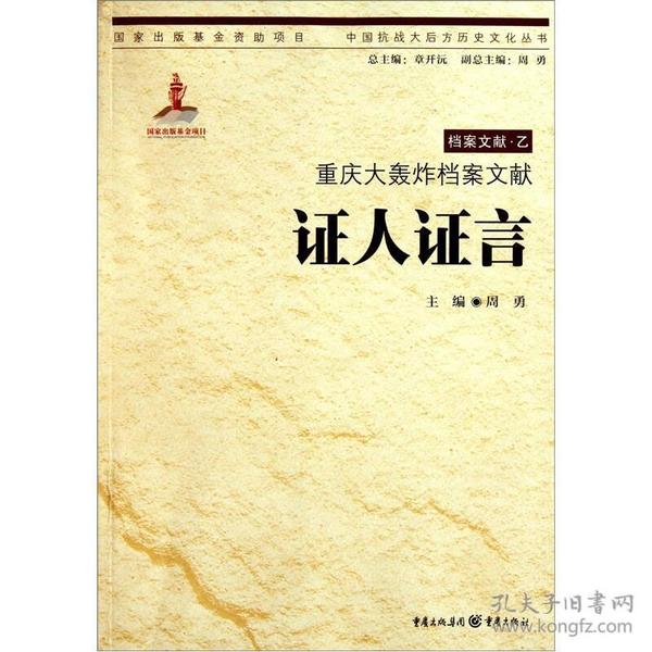 中国抗战大后方历史文化丛书 档案文献 乙：重庆大轰炸档案文献:证人证言