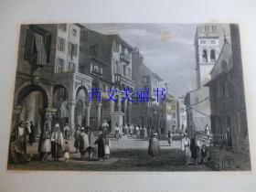 【现货 包邮】《Strada Reale Corfu》 1837年钢版画  尺寸27.8*21.6厘米（货号18019）