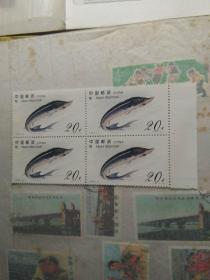 1994---3中华鲟邮票4方联代边