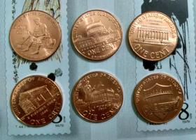【直径19mm】美国1美分硬币6枚一套 纪念林肯诞生200周年