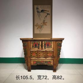 清代，五彩花老榆木二闷，百年榆木，品相如图，保存完整，全品牢固，包老，尺寸：105.5×72×82