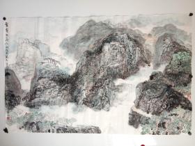 江苏镇江著名书画家 卞美岗 四尺山水画 110x69 包真包退，