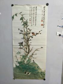张大千花鸟翠竹幽禽64X29，宣纸印刷，可装裱成立轴或镜片。