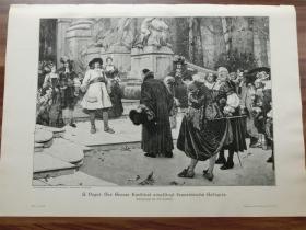【现货 包邮】1900年木刻版画《得到法国政治庇护》（Der Grosse Kürfurst empfangt fränzösische Refugies）  尺寸约41*29厘米（货号 300818）