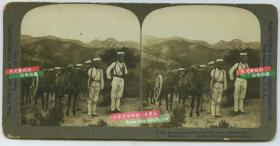 清末民国时期立体照片--清末位于东北满洲的日军运输野战山炮