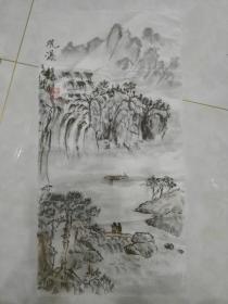 书画一幅   详情请看图（尺寸：68*34cm）   《观瀑》  编号18