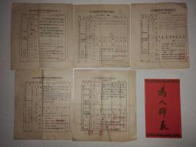 原北京小学校长迟尚一的1953、1954年北京市师范学校学生学习总结报告表4张，1955-1956年学生成绩通知单1张，及一张“为人师表奖励”证书（合售）