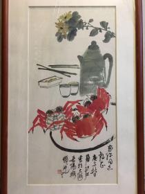 著名画家、上海交大海派文化研究所副所长 詹仁左 庚午年（1990）精品一幅（纸本软片；约2.1平尺；钤印：仁左之印）【卖家保真］精装橡木玻璃框！