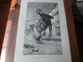 【现货 包邮】1900年巨幅木刻版画《圆形剧场的斗兽》（Tierkampfe im Amphitheater des Nero）尺寸约56*41厘米 （货号 300851）