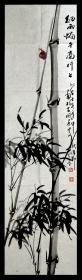 ［T3-03］中国国画院资深教授、陕西西乡人张天平壬午中秋（2002）创作国画《细雨蜗牛高杆上》，34X133厘米，未裱托。
