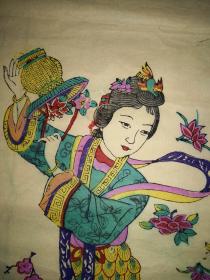 稀见精品！！！清代原版版画50年代印潍县杨家埠木版年画社出品有落款*天女散花仙姬散花一对*