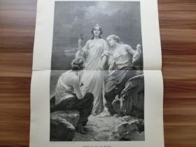 【现货 包邮】1890年巨幅木刻版画《命运三女神》（Die drei Parzen）56.4*41厘米  （货号 300239）