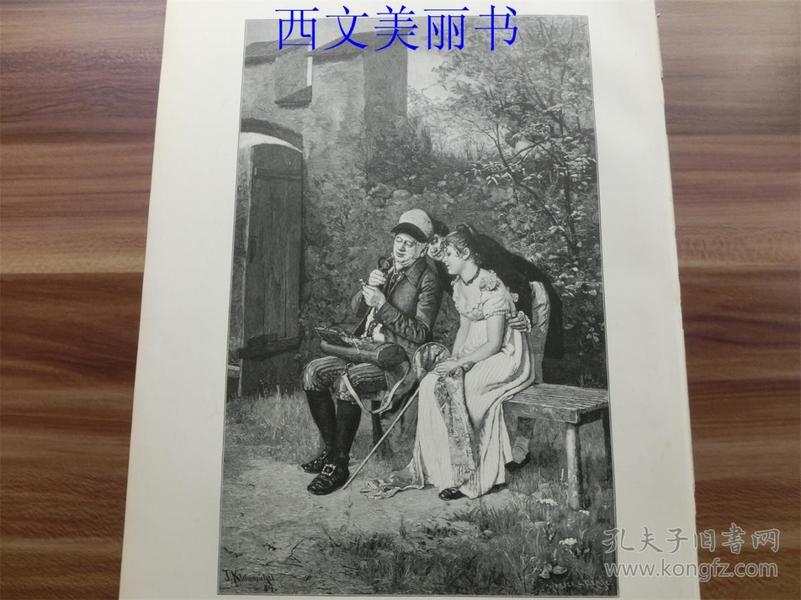 【现货 包邮】1887年木刻木刻版画《研究》 （EIFRIGES STUDIUM）  尺寸约41*29厘米（货号 18031）